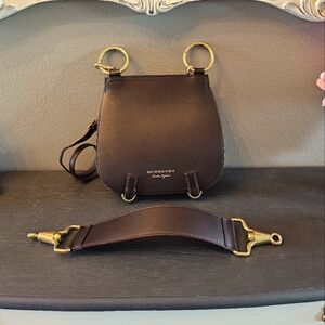 Authentic Burberry Haymarket Check Large Bridle Saddlebag - dark clove brown